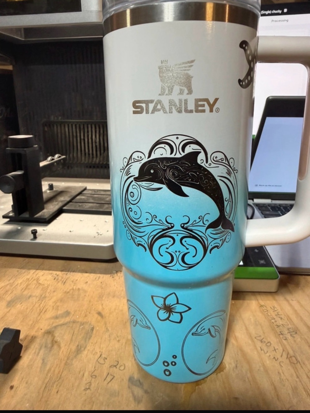 30oz Custom Engraved Stanley. Dolphins